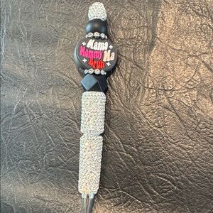 Glitter Silver & Black Pen “Mama, Mommy, Ma, Bruh” focal Bead w/Rhinestones, NEW